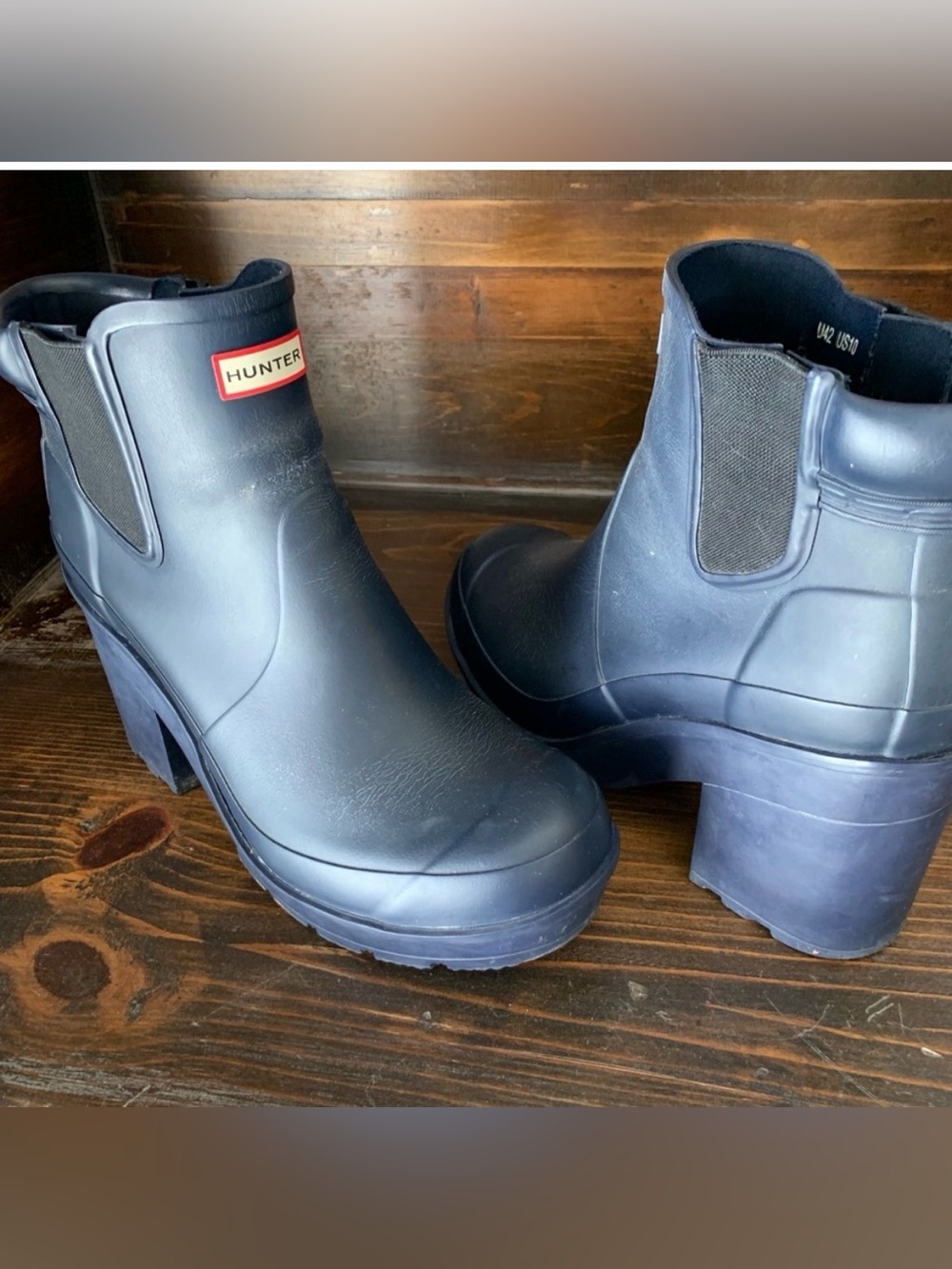 Hunter Block Heel Chelsea Rain Boot navy Blue US 9